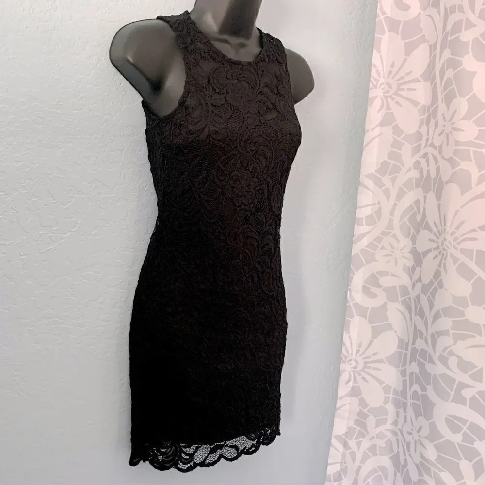 Ambiance Black Lace Overlay Midi Dress Size Small - Picture 2 of 15